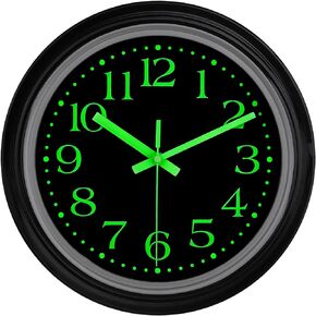 Glow in The Dark Clock Wall Decor, 12 Inch Silent Wall Clocks Battery Operated, Luminous Wall Clock for Living Room Decor, Night Light Wall Clock for Bedroom Kitchen Bathroom Office
