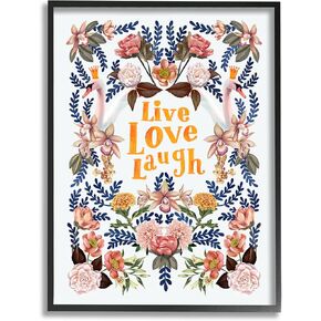 Stupell Industries Live Love Laugh Floral Crowned Swans Botanical Trim, Design by Raquel Maciel