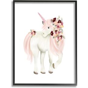 Stupell Industries Floral Decorated Unicorn Pink Mane Fantasy Creature, Design by Studio Q
