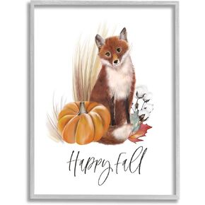 Stupell Industries Happy Fall Scenic Autumn Fox Pumpkin Botanicals, Design by Studio Q