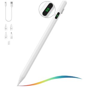 MoKo Stylus Pen for iPad 2018-2024, USB-C Pencil for Apple iPad with LED Power Display, iPad 10th Gen Pencil Compatible with iPad Pro 12.9/11", iPad Air 6/5/4/3, iPad Mini 6/5, iPad 10/9/8/7/6, White