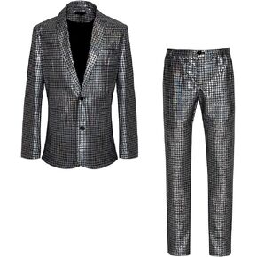 Men's 70s Disco Suit Set with Metal Sequin Jacket and Pants