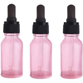 3Pcs Pink Glass Essential Oil Dropper Bottles Containers Empty Round Bottles with Glass Eye Dropper Dispenser for Transfer Storing Oils Perfume Aromatherapy Lotion Cosmetic Sample Liquid (15ML)