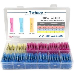 Twippo 280Pcs Heat Shrink Spade Connector, Male and Female Spade Terminals Kit, Crimp Terminal Connectors, Quick Disconnect Connectors, Automotive Electrical Wire Connectors Kit (22-10 Gauge)