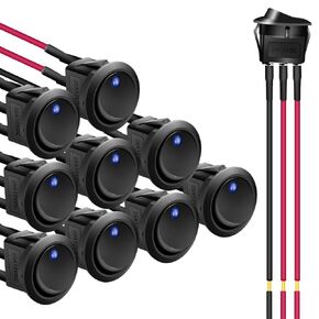 APIELE Rocker Toggle Switch 20 CM Pre-Wired DC 12V 20A ON-Off with Dot Light SPST 3 Pins 2 Position 10Pcs KCD2-102N-Wired (Multicolored)