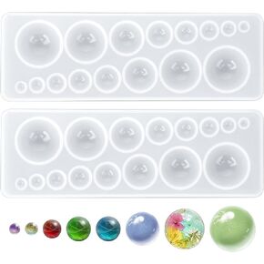 2 Pcs Cabochon Gem Silicone Mold Round Resin Pendant Mold, Hemispherical Pearl Ball Molds Round Shapes Silicone Mold for Earrings Jewelry Making Casting DIY Craft