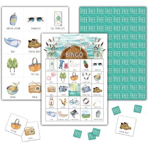 Lake Trip Bingo Games - Camping Party Bingo Card - 24 Players Bingo Game Set for Adult Family Friends Colleagues - School Classroom Outdoor Activities - Nature Party Favors Supplies -C10