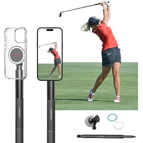 Golf Monopod Stick, Record Golf Swing with Magnetic Phone Holder, Adjustable Tripod with Spike Stake Golf Accessories Golf Swing Training, Compatible with Gopro Insta, Golf Train Aids