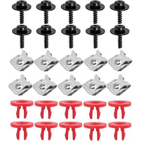 30 Pcs Engine Splash Shield Guard Undertray Cover Screws Bolts Nuts Clip, Front Fender Liner U-Nut Self-Locking Kits, Compatible with W708591S424 1449533