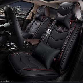 Leather Car Seat Covers Full Set, Automobile Seat Cover Sets Universal Fit for Most Cars SUV Pick-up Truck, Waterproof Car Cushion Protector 9 Piece Set (Black)