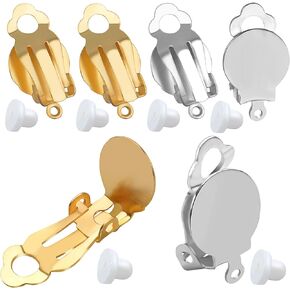 Aylifu Clip-on Earring Findings,20 Pieces Earring Cabochon Setting Converter Gold & Silver with 20 Pieces Earring Pads for Non-Pierced Earring Making