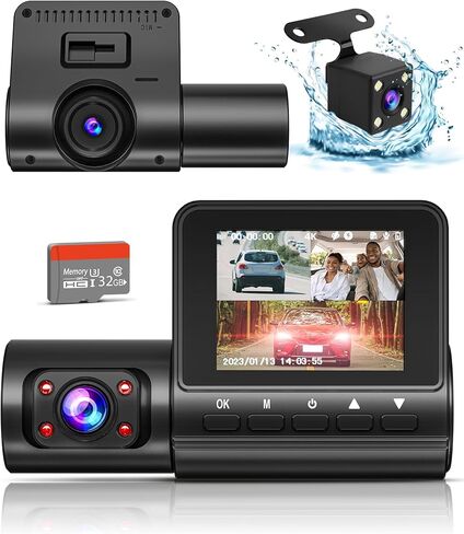 كاميرا داش للسيارات، كاميرا داش كام أمامية وخلفية بدقة 4K كاملة الوضوح، كاميرا داش كام مع رؤية ليلية مع بطاقة مجانية سعة 32 جيجابايت، تسجيل دائري مدمج، قفل للحوادث، مستشعر G، WDR، شاشة انتظار 24 ساعة - (S6) in Kuwait