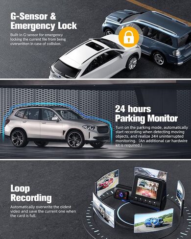 كاميرا داش للسيارات، كاميرا داش كام أمامية وخلفية بدقة 4K كاملة الوضوح، كاميرا داش كام مع رؤية ليلية مع بطاقة مجانية سعة 32 جيجابايت، تسجيل دائري مدمج، قفل للحوادث، مستشعر G، WDR، شاشة انتظار 24 ساعة - (S6) in Kuwait