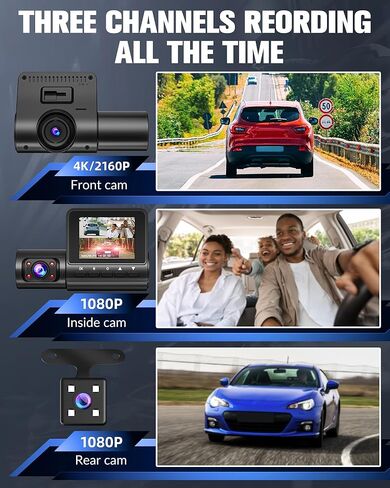 كاميرا داش للسيارات، كاميرا داش كام أمامية وخلفية بدقة 4K كاملة الوضوح، كاميرا داش كام مع رؤية ليلية مع بطاقة مجانية سعة 32 جيجابايت، تسجيل دائري مدمج، قفل للحوادث، مستشعر G، WDR، شاشة انتظار 24 ساعة - (S6) in Kuwait