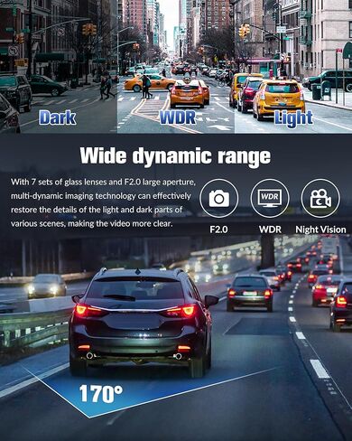 كاميرا داش للسيارات، كاميرا داش كام أمامية وخلفية بدقة 4K كاملة الوضوح، كاميرا داش كام مع رؤية ليلية مع بطاقة مجانية سعة 32 جيجابايت، تسجيل دائري مدمج، قفل للحوادث، مستشعر G، WDR، شاشة انتظار 24 ساعة - (S6) in Kuwait