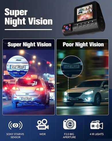 كاميرا داش للسيارات، كاميرا داش كام أمامية وخلفية بدقة 4K كاملة الوضوح، كاميرا داش كام مع رؤية ليلية مع بطاقة مجانية سعة 32 جيجابايت، تسجيل دائري مدمج، قفل للحوادث، مستشعر G، WDR، شاشة انتظار 24 ساعة - (S6) in Kuwait