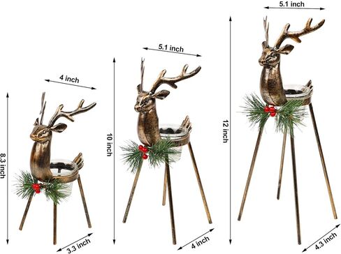 Juegoal Set of 3 Reindeer Tealight Candle Holders, Standing Iron Metal Christmas Decorations, Glass Votive Candle Holder, Durable and Rust-Proof Holiday Tabletop Centerpiece and Display in Saudi Arabia