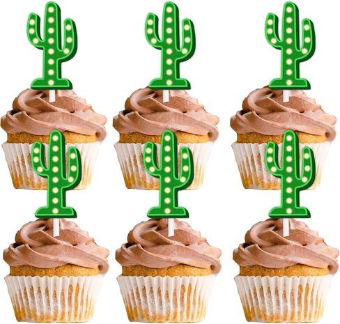 18pcs Green Glitter Cactus Dessert Cupcake Topper Mexican Fiesta Let’s Glow Crazy Party Theme Decor Supplies Baby Shower Happy Birthday Weeding Anniversary Party Decorations in Saudi Arabia