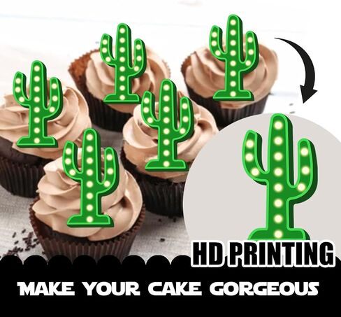 18pcs Green Glitter Cactus Dessert Cupcake Topper Mexican Fiesta Let’s Glow Crazy Party Theme Decor Supplies Baby Shower Happy Birthday Weeding Anniversary Party Decorations in Saudi Arabia