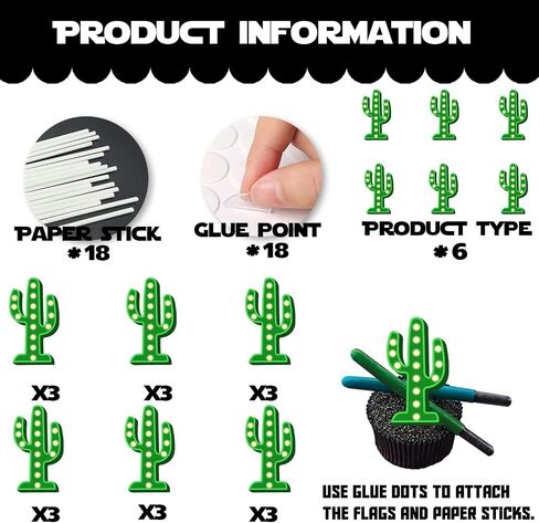 18pcs Green Glitter Cactus Dessert Cupcake Topper Mexican Fiesta Let’s Glow Crazy Party Theme Decor Supplies Baby Shower Happy Birthday Weeding Anniversary Party Decorations in Saudi Arabia
