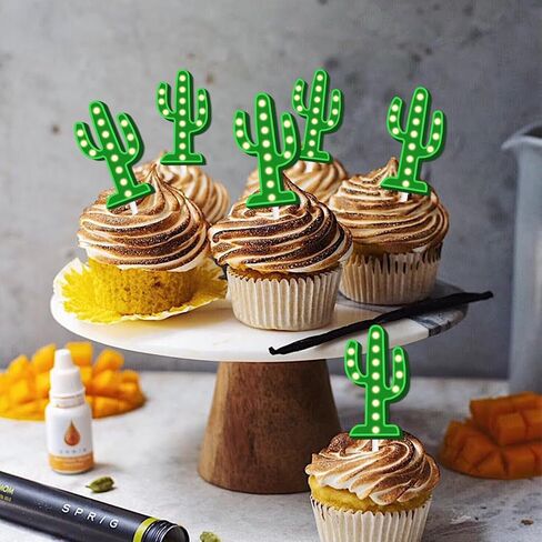 18pcs Green Glitter Cactus Dessert Cupcake Topper Mexican Fiesta Let’s Glow Crazy Party Theme Decor Supplies Baby Shower Happy Birthday Weeding Anniversary Party Decorations in Saudi Arabia