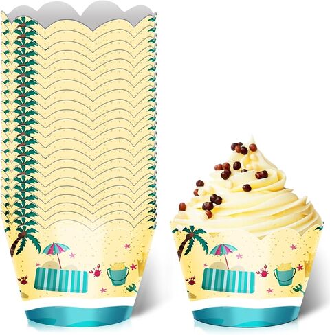 24pcs Dessert Cupcake Wrappers Pick for Ice Cream Hot Summer Hawaii Beach Theme Decor Supplies Baby Shower Girls Boys Happy Birthday Party Decorations in Saudi Arabia