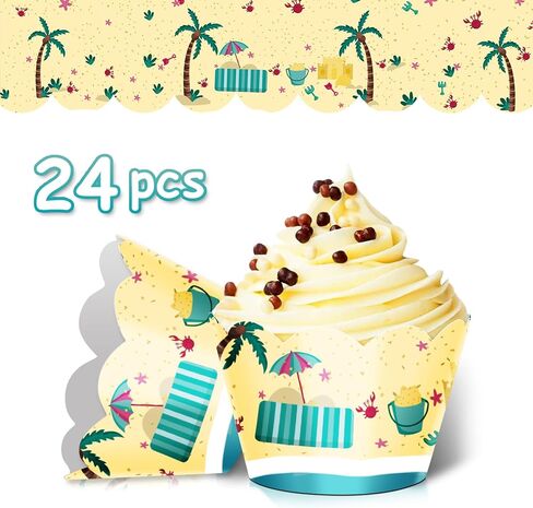 24pcs Dessert Cupcake Wrappers Pick for Ice Cream Hot Summer Hawaii Beach Theme Decor Supplies Baby Shower Girls Boys Happy Birthday Party Decorations in Saudi Arabia
