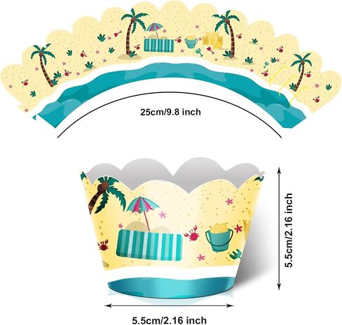 24pcs Dessert Cupcake Wrappers Pick for Ice Cream Hot Summer Hawaii Beach Theme Decor Supplies Baby Shower Girls Boys Happy Birthday Party Decorations in Saudi Arabia