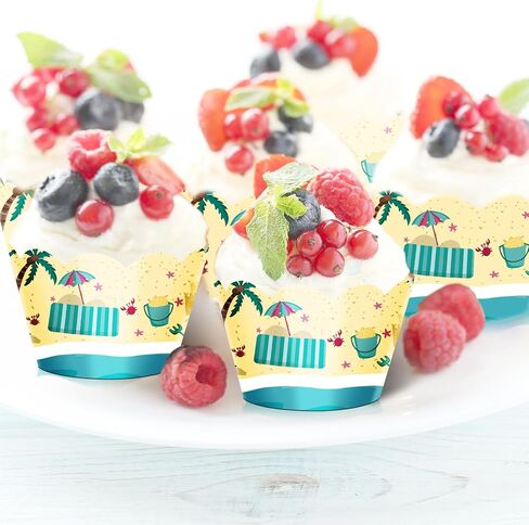 24pcs Dessert Cupcake Wrappers Pick for Ice Cream Hot Summer Hawaii Beach Theme Decor Supplies Baby Shower Girls Boys Happy Birthday Party Decorations in Saudi Arabia