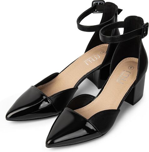 MUSSHOE Women's Pumps Ankle Strap Cap Toe Flats Pointed Closed Toe Heels for Women Comfortable Heels Dress Shoes Work Heels in Saudi Arabia
