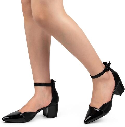 MUSSHOE Women's Pumps Ankle Strap Cap Toe Flats Pointed Closed Toe Heels for Women Comfortable Heels Dress Shoes Work Heels in Saudi Arabia