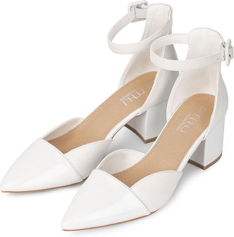 MUSSHOE Women's Pumps Ankle Strap Cap Toe Flats Pointed Closed Toe Heels for Women Comfortable Heels Dress Shoes Work Heels in Saudi Arabia