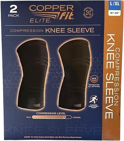 Copper Fit Elite Knee Compression Sleeve Knee Brace 2-Pack, Black (Large/X-Large, 16''-20''),2.0 Count in Kuwait