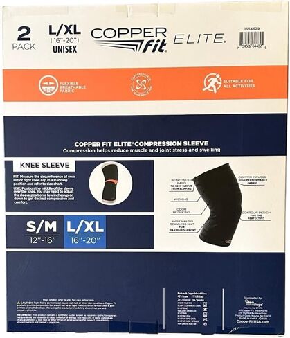 Copper Fit Elite Knee Compression Sleeve Knee Brace 2-Pack, Black (Large/X-Large, 16''-20''),2.0 Count in Kuwait