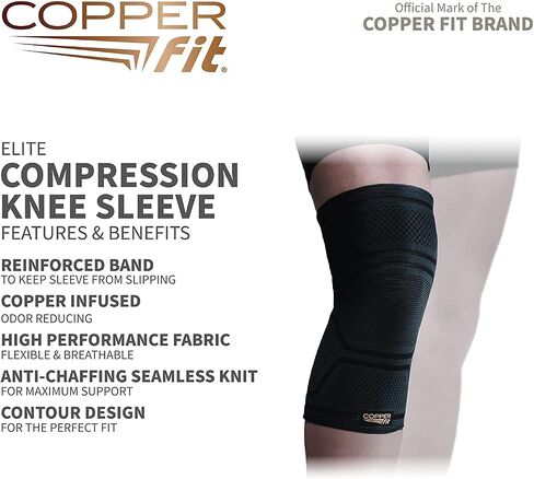 Copper Fit Elite Knee Compression Sleeve Knee Brace 2-Pack, Black (Large/X-Large, 16''-20''),2.0 Count in Kuwait