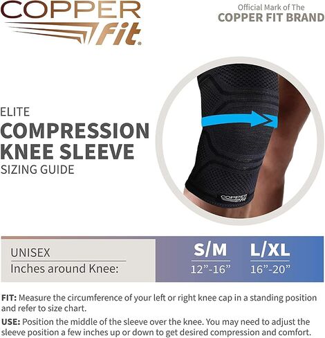 Copper Fit Elite Knee Compression Sleeve Knee Brace 2-Pack, Black (Large/X-Large, 16''-20''),2.0 Count in Kuwait