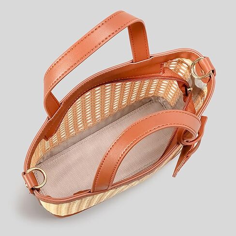 حقيبة راتان منسوجة للنساء من جلد البولي يوريثان المثقوب حقيبة يد صيفية بمقبض علوي برباط in Kuwait