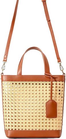 حقيبة راتان منسوجة للنساء من جلد البولي يوريثان المثقوب حقيبة يد صيفية بمقبض علوي برباط in Kuwait