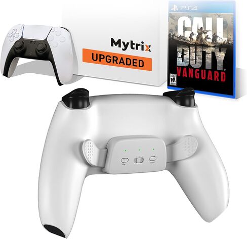 وحدة تحكم Mytrix مخصصة مع مجدافين قابلين لإعادة التعيين لجهاز PlayStation 5 (PS5)، وأزرار خلفية قابلة للبرمجة مع إطلاق تلقائي سريع Turbo، و3 فتحات حفظ الإعداد على اللوحة - أبيض، مع قرص COD Vanguard in Kuwait