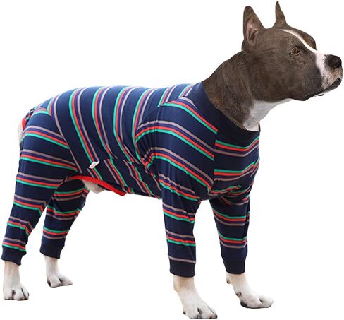 Size XS to 3XL, 2 Colors Dog Onesie Long Sleeve, Full Cover Pet Pajamas, Dog Plaid Shirt, Lightweight Dog Jumpsuit Striped X-Large in Saudi Arabia