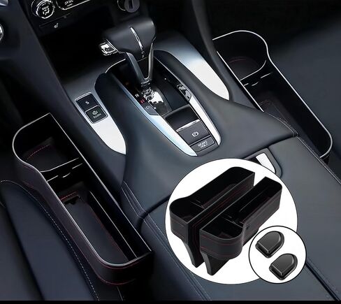 منظم حشو فجوات مقعد السيارة، جلد متعدد الوظائف، إكسسوارات بملاءمة عالمية، حشو فجوات قابل للتعديل للسيارة لهواتف iPhone وAndroid والنظارات والمفاتيح والمزيد - قطعتان (ألياف الكربون السوداء ﻿) in Kuwait