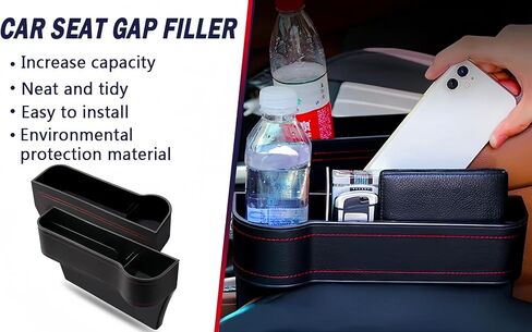 منظم حشو فجوات مقعد السيارة، جلد متعدد الوظائف، إكسسوارات بملاءمة عالمية، حشو فجوات قابل للتعديل للسيارة لهواتف iPhone وAndroid والنظارات والمفاتيح والمزيد - قطعتان (ألياف الكربون السوداء ﻿) in Kuwait
