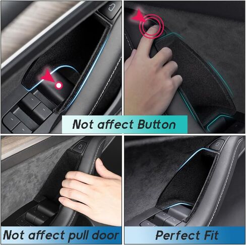 4 Pcs Tesla Door Side Storage Box Door Handle Pocket Armrest Tray Kit, Flocking and ABS Material, Compatible with Model-Y Model-3 2021 to Present in Kuwait