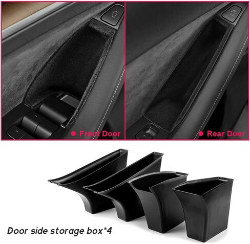 4 Pcs Tesla Door Side Storage Box Door Handle Pocket Armrest Tray Kit, Flocking and ABS Material, Compatible with Model-Y Model-3 2021 to Present in Kuwait