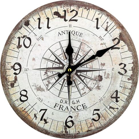 Nautical Wall Clock - 12 inch Silent Non-Ticking Wooden Quartz Battery Operated Vintage Wall Clocks, Steampunk Decor, Country Rustic Style Decor for Living Room, Kitchen, Home, Bedroom in Saudi Arabia