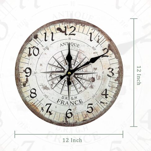 Nautical Wall Clock - 12 inch Silent Non-Ticking Wooden Quartz Battery Operated Vintage Wall Clocks, Steampunk Decor, Country Rustic Style Decor for Living Room, Kitchen, Home, Bedroom in Saudi Arabia