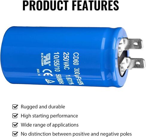 300uF/MFD CD60 Motor Start Capacitor 250VAC 50/60Hz for Electric Motor Starting 2 Pack in Saudi Arabia