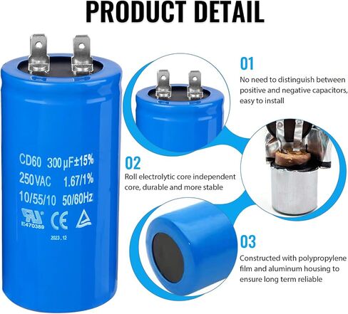 300uF/MFD CD60 Motor Start Capacitor 250VAC 50/60Hz for Electric Motor Starting 2 Pack in Saudi Arabia