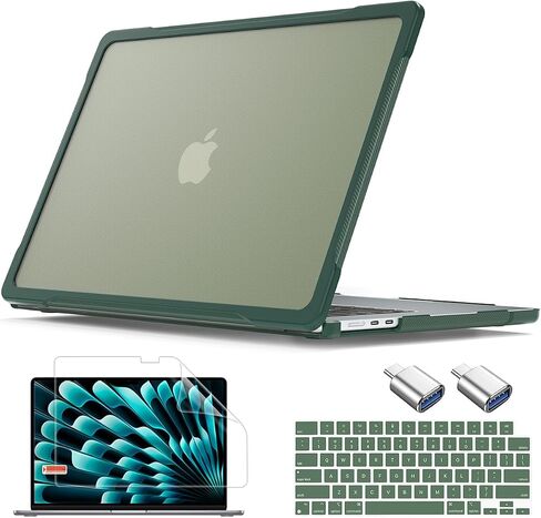 May Chen for MacBook Air 15 inch Case M2 A2941 / M3 A3114 Chip 2023 2024, Heavy Duty Shockproof Protective Hard Shell with Keyboard Cover for Durable Type, Midnight Green in Saudi Arabia