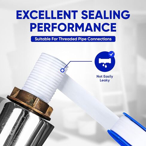 شريط سباكين، 8 لفات شريط تيفلون 1/2 بوصة (عرض) × 520 بوصة (طول)، شريط سباكة مانع للتسرب، شريط سباكة تيفلون PTFE، شريط أنابيب قوي لرأس الدش، شريط خيط سميك in Kuwait